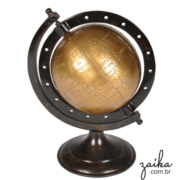 GLOBO DECORATIVO EM METAL PRETO E DOURADO 