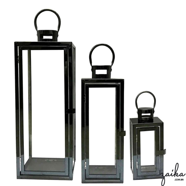 LANTERNA METAL PRETO COM VIDRO