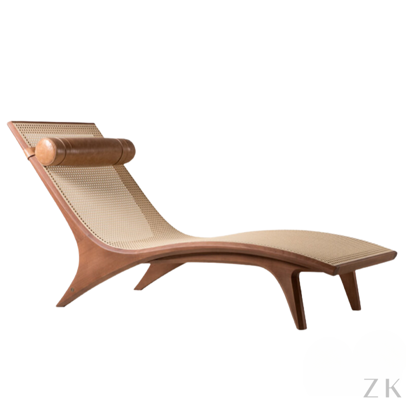 CHAISE CALLIOPE EM MADEIRA COM PALHA OU COURO NATURAL 