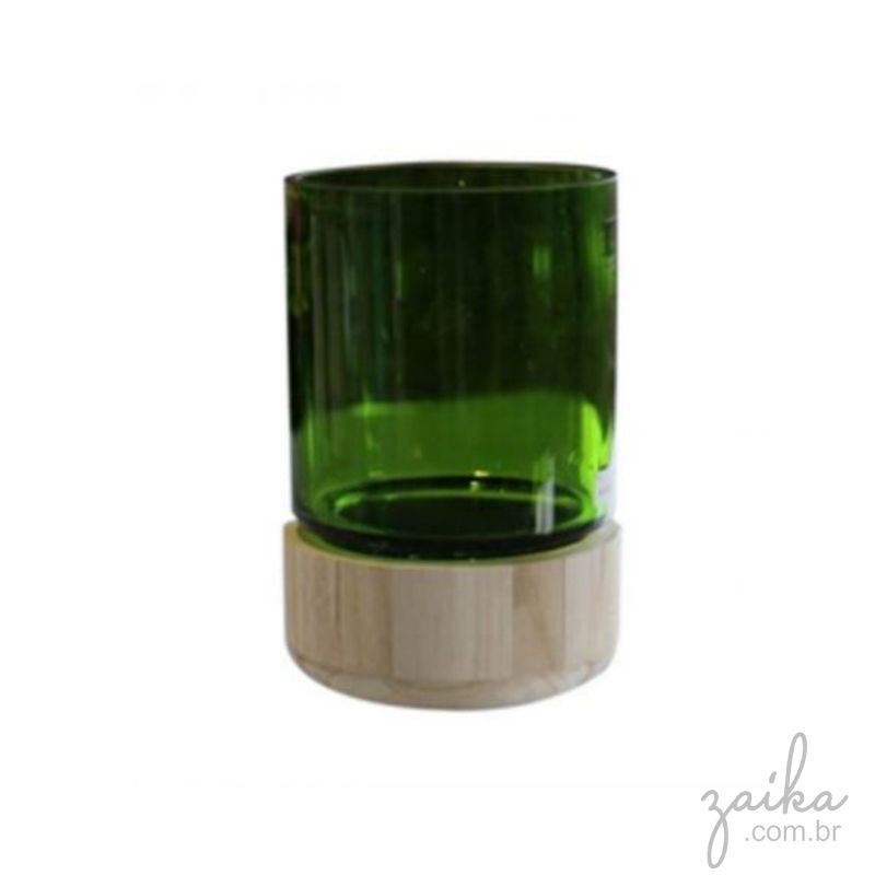REDOMA VIDRO VERDE BASE MADEIRA