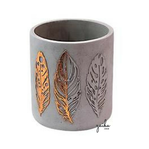 CACHEPOT CINZA COM FOLHAS DOURADAS