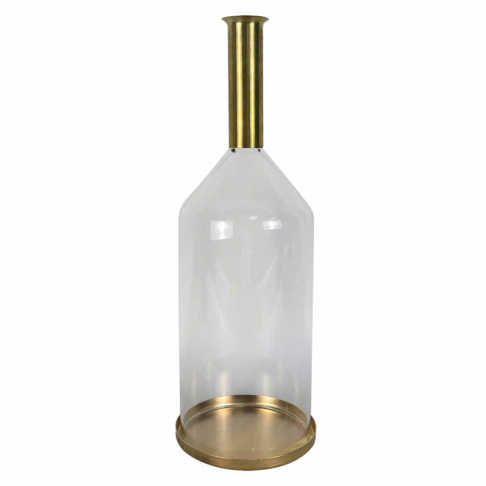 LANTERNA DE VIDRO COM METAL DOURADO