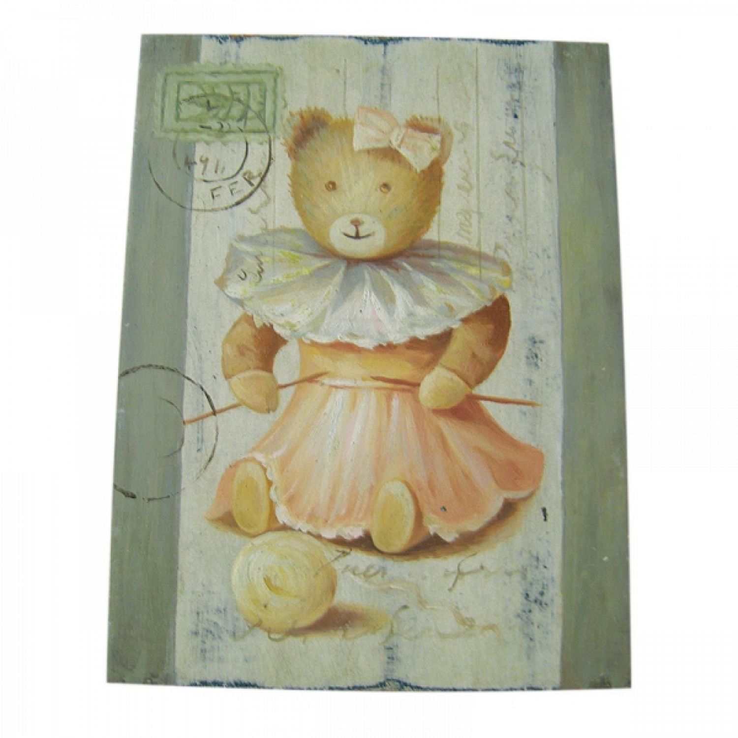 QUADRO DECORATIVO BEBE OU INFANTIL COM ESTAMPA DE URSA COM LAÇO.