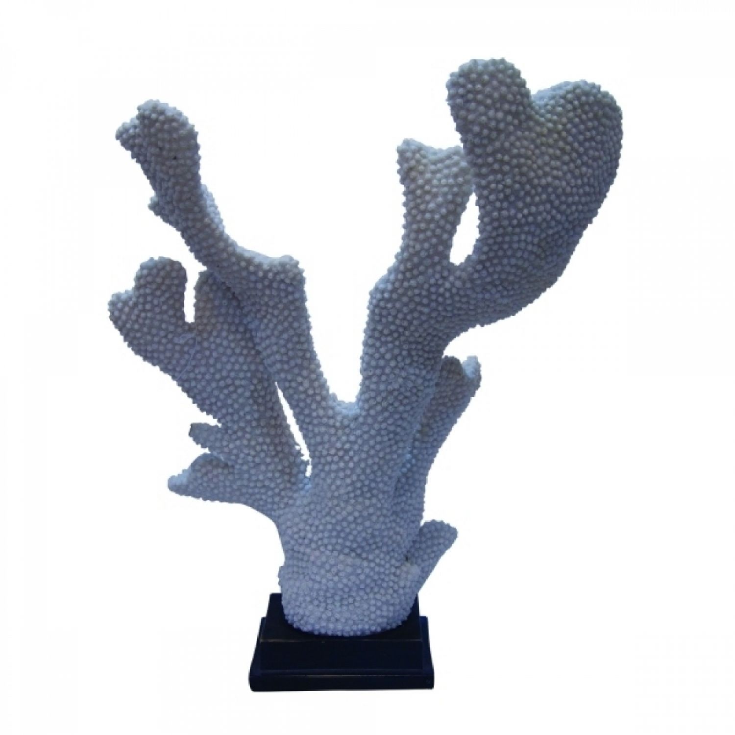 CORAL DECORATIVO EM RESINA BRANCA COM BASE MADEIRA PRETA