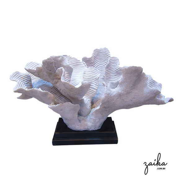 CORAL DECORATIVO BRANCO COM BASE EM MADEIRA PRETA