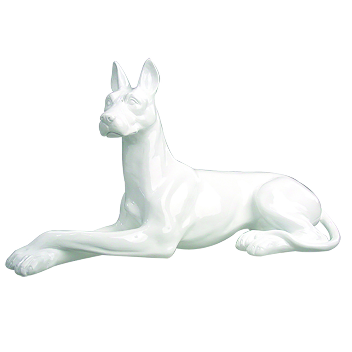 ESCULTURA CACHORRO DEITADO  EM RESINA BRANCA